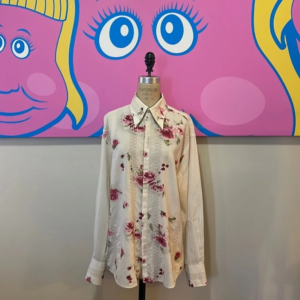 Ben Sherman Cream Red Roses FLoral Shirt